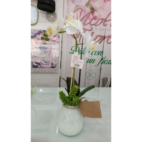 Orchidea artificiale bianca in vaso vetro bianco